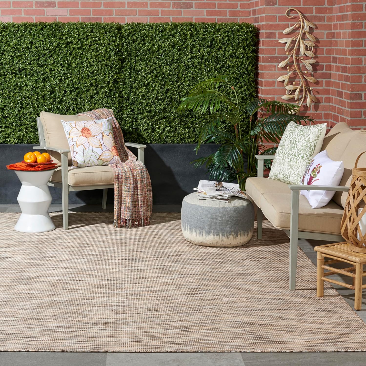 Nourison Positano Indoor-Outdoor Beige 9' x 12' Area Rug, Easy Cleaning, Non Shedding, Bed Room, Living Room, Dining Room, Backyard, Deck, Patio (9x12)