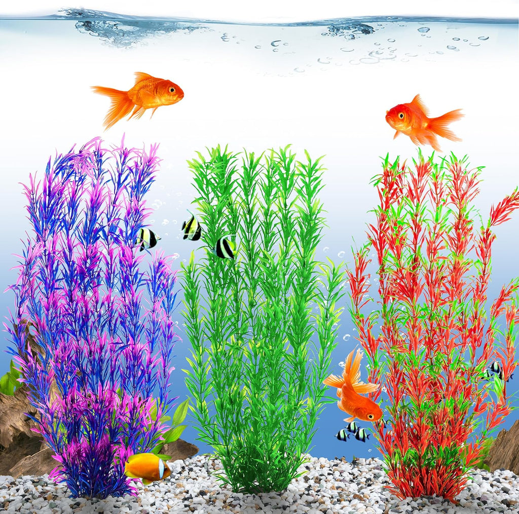 MyLifeUNIT Aquarium Plants, 21 Inches Tall Plastic Fish Tank Plants for Fish Tank Decorations and Aquarium Decor (Wine Red)