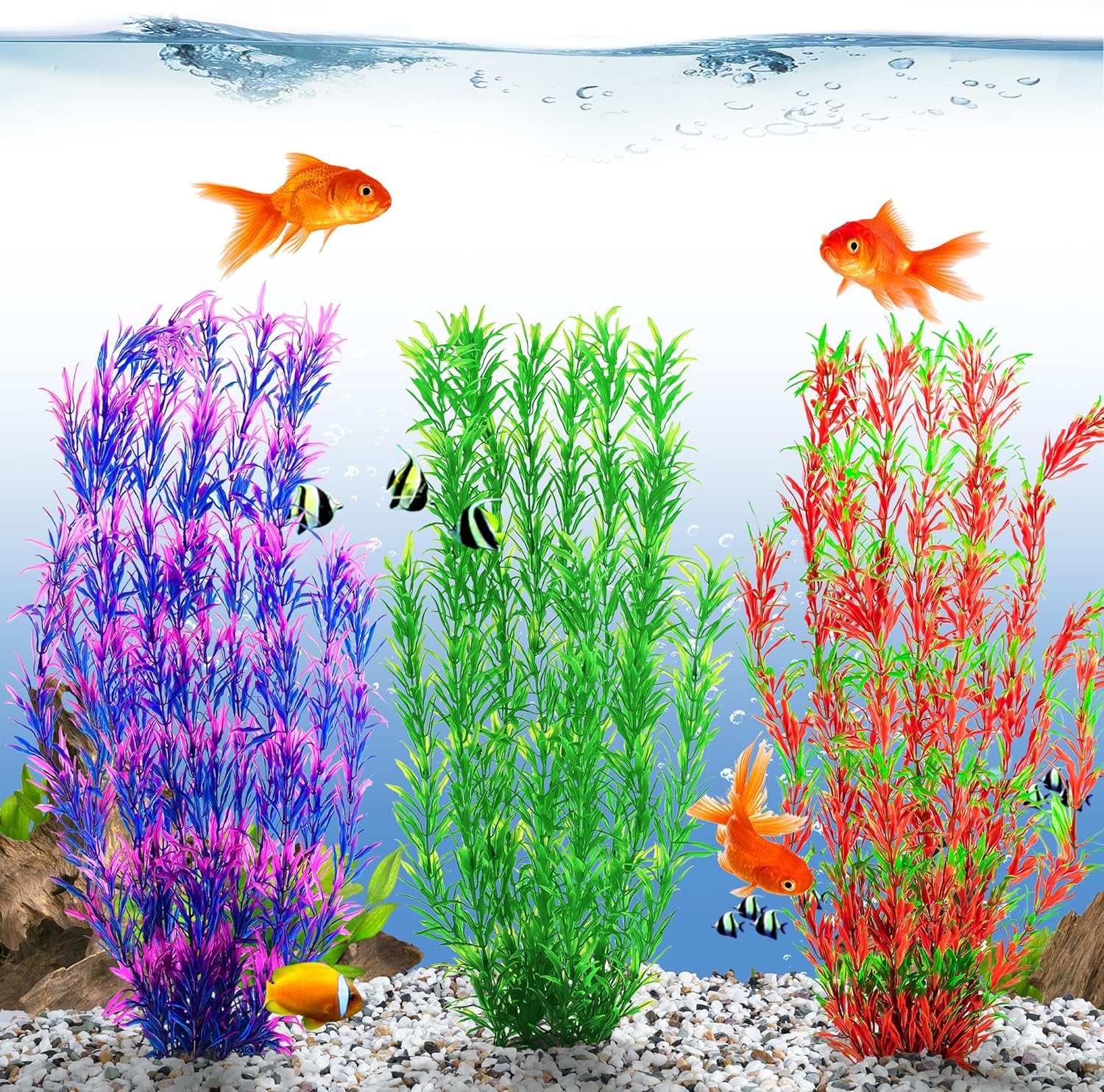 MyLifeUNIT Aquarium Plants, 21 Inches Tall Plastic Fish Tank Plants for Fish Tank Decorations and Aquarium Decor (Wine Red)