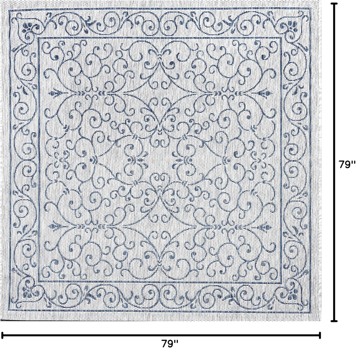 JONATHAN Y SMB106C-6SQ Charleston Vintage Filigree Textured Weave Gray/Navy 6' Square Indoor/Outdoor Area Rug, Pet Friendly, Non-Shedding, Stain Resistant, Easy-Cleaning for Backyard, Patio, Porch