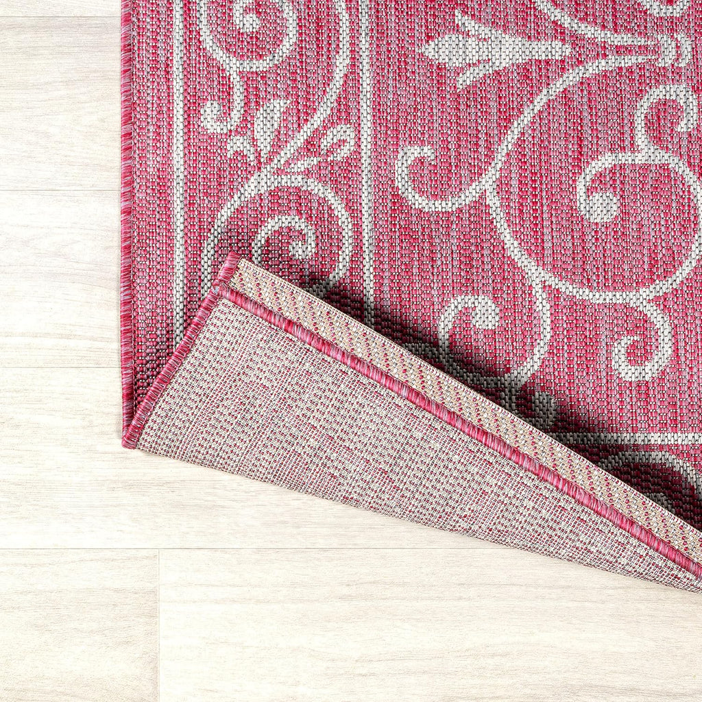 JONATHAN Y SMB106J-28 Charleston Vintage Filigree Textured Weave Indoor Outdoor Runner Rug, Classic Traditional Transitional Easy Cleaning,Bedroom,Kitchen,Backyard,Patio, Fuchsia/Light Gray, 2 X 8