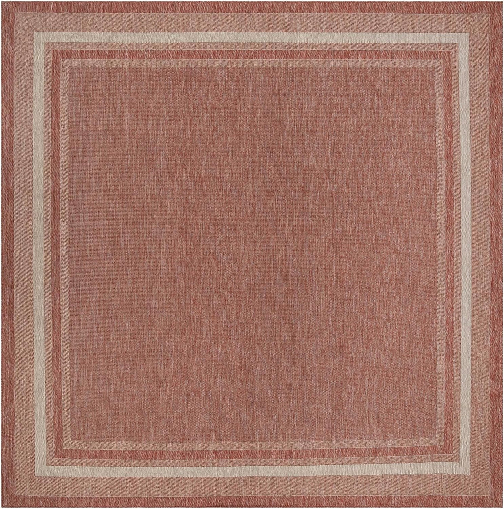 Unique Loom Outdoor Border Collection Area Rug - Soft Border (13'Square, Rust Red/ Ivory)