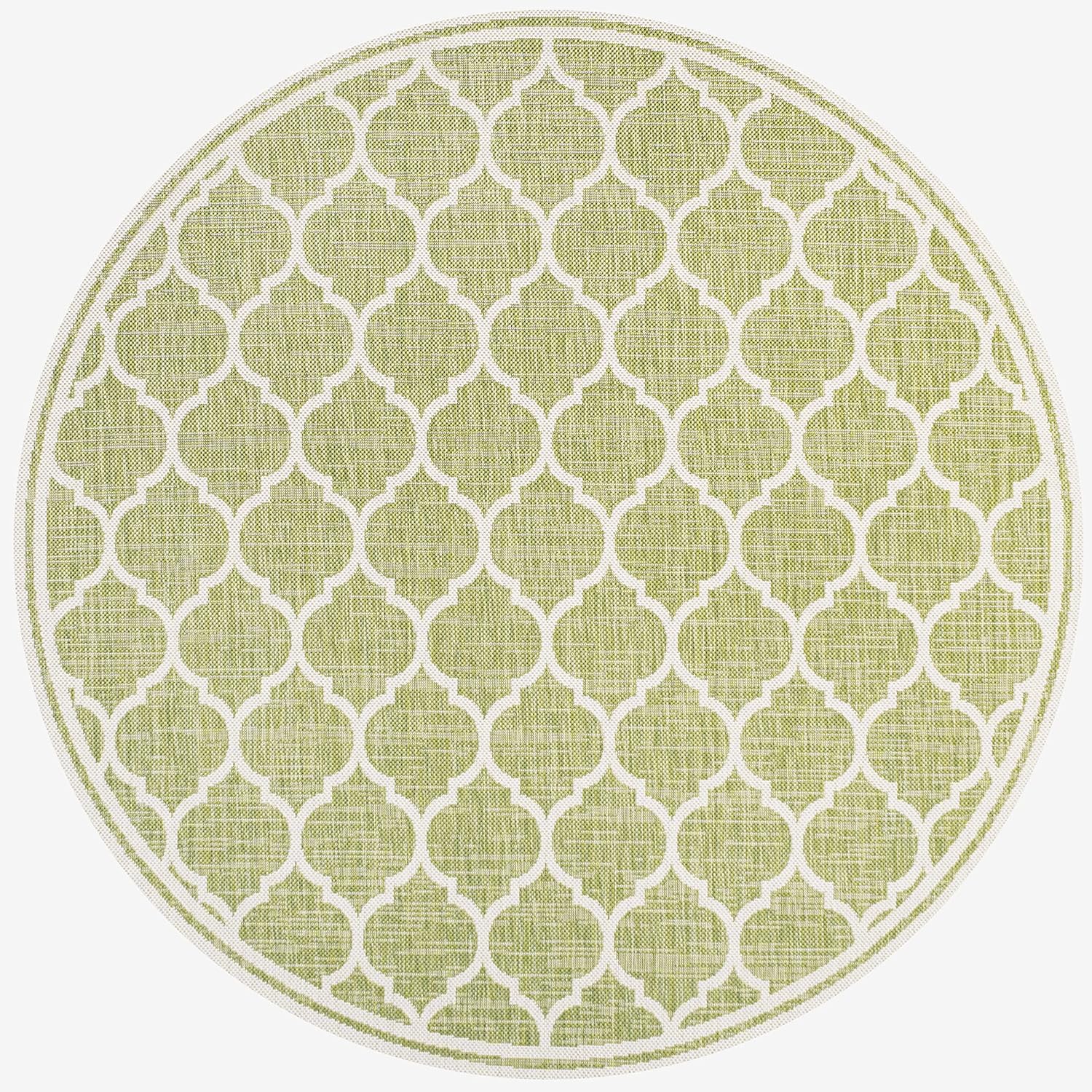 Eyely BMS109G-5R Santa Monica Trebol Moroccan Trellis Textured Weave Indoor/Outdoor Area Rug Coastal;Bohemian, Bedroom, Backyard, Patio, Easy-Cleaning, Non-Shedding, 5' Round, Green/Cream