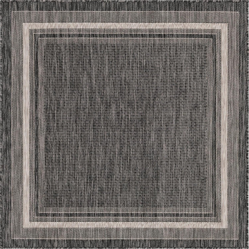 Unique Loom Outdoor Border Collection Area Rug - Soft Border (5' 1" Square, Black/ Ivory)