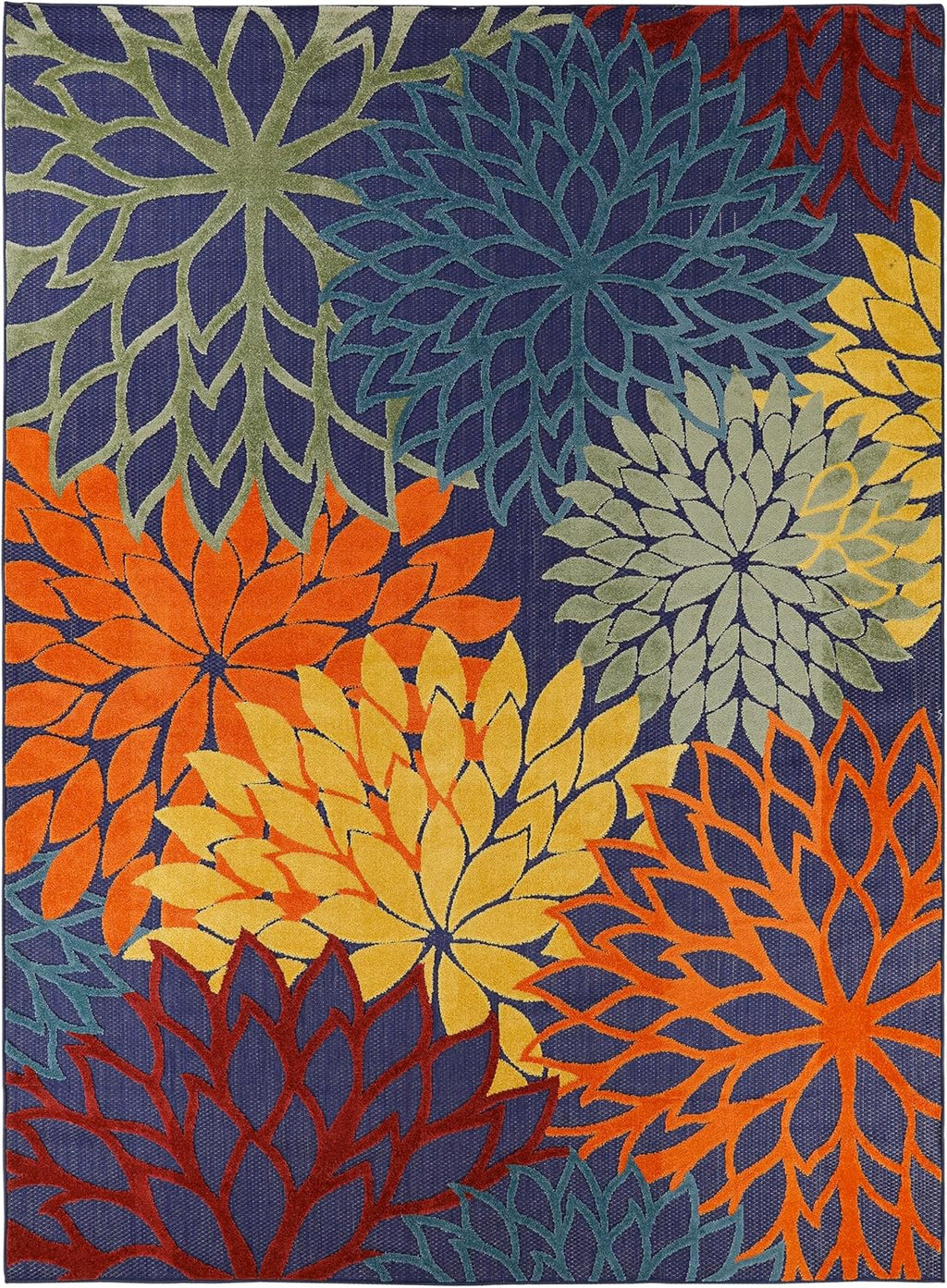 Nourison Home Aloha Indoor/Outdoor Modern Navy Multicolor 7'10" x 10'6" Area Rug, Easy Cleaning, Non Shedding, Bed Room, Living Room, Dining Room, Backyard, Deck, Patio (8x11)