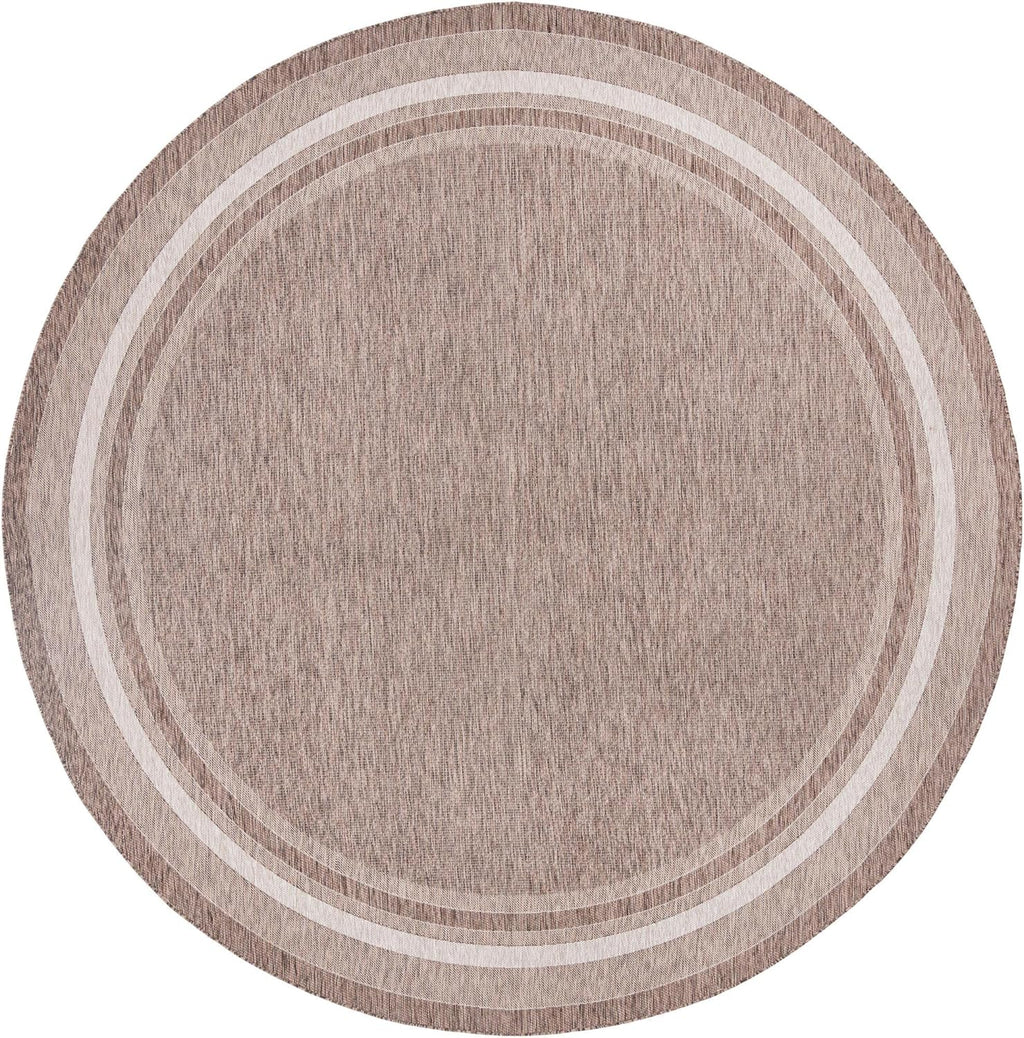 Unique Loom Outdoor Border Collection Area Rug - Soft Border (13' Round, Brown/ Ivory)