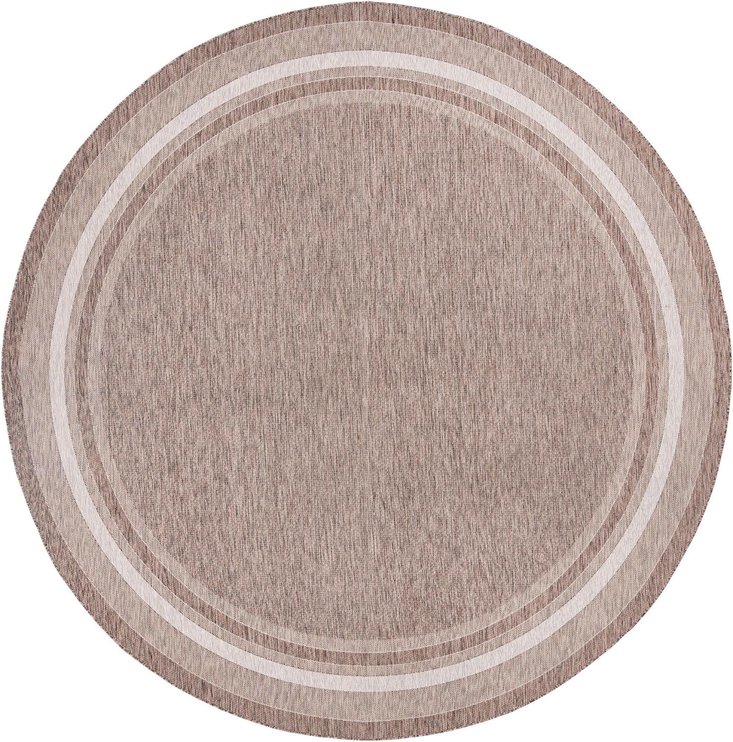 Unique Loom Outdoor Border Collection Area Rug - Soft Border (13' Round, Brown/ Ivory)