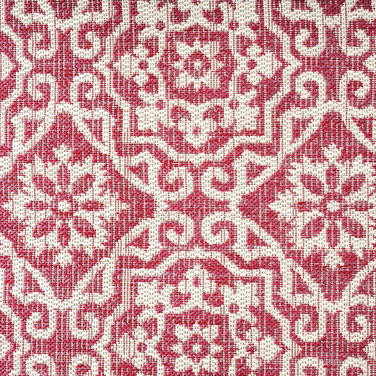Nicole Miller New York Patio Country Julia Transitional Geometric Indoor/Outdoor Area Rug, Pink/Ivory, 6'6"x9'2"