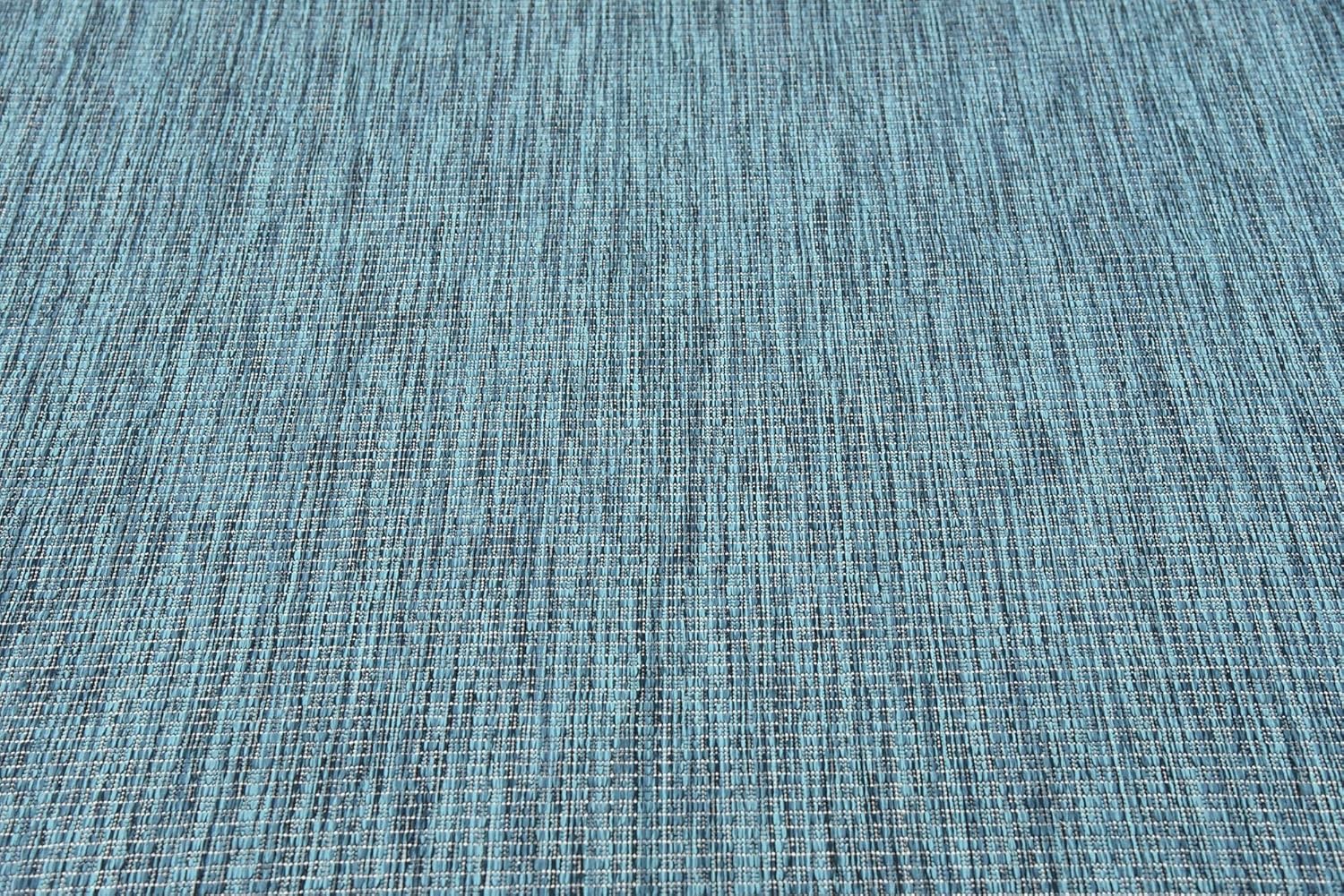 Unique Loom Collection Casual Transitional Solid Heathered Indoor/Outdoor Flatweave Area Rug (6' 1" x 9' Rectangle, Teal/Navy Blue)