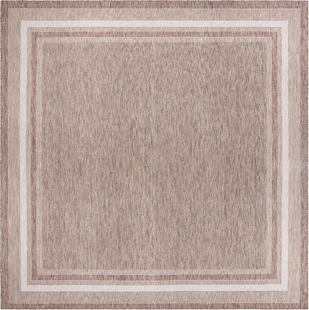 Unique Loom Outdoor Border Collection Area Rug - Soft Border (13' Square, Brown/ Ivory)