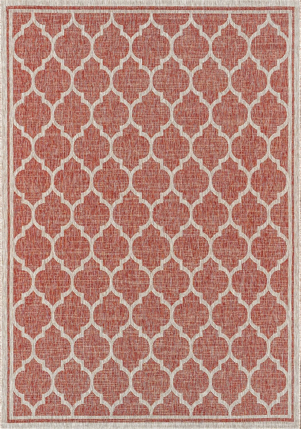 Eyely BMS109C-5 Santa Monica Trebol Moroccan Trellis Textured Weave Indoor/Outdoor Area Rug Coastal;Bohemian, Bedroom, Backyard, Patio, Easy-Cleaning, Non-Shedding, 5 X 8, Red/Beige