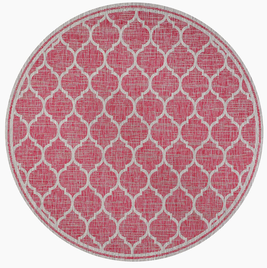 Eyely BMS109H-5R Santa Monica Trebol Moroccan Trellis Textured Weave Indoor/Outdoor Area Rug Coastal;Bohemian, Bedroom, Backyard, Patio, Easy-Cleaning, Non-Shedding, 5' Round, Fuchsia/Light Gray