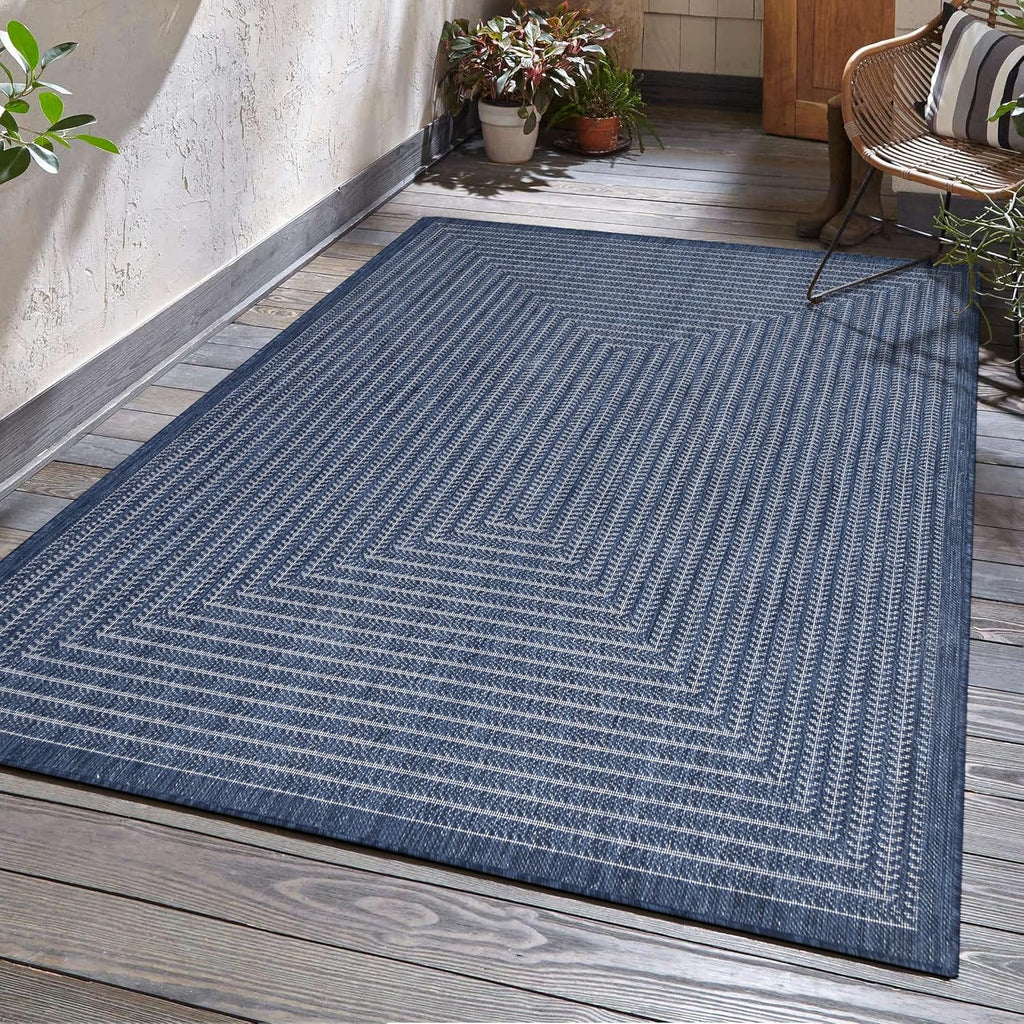 Adiva Rugs Outdoor Indoor Area Rug, Weather Resistant, Easy to Clean, Stain Resistant Floor Mat for Dining Room, Backyard, Deck, Patio (Navy Weiss, 2' x 3')