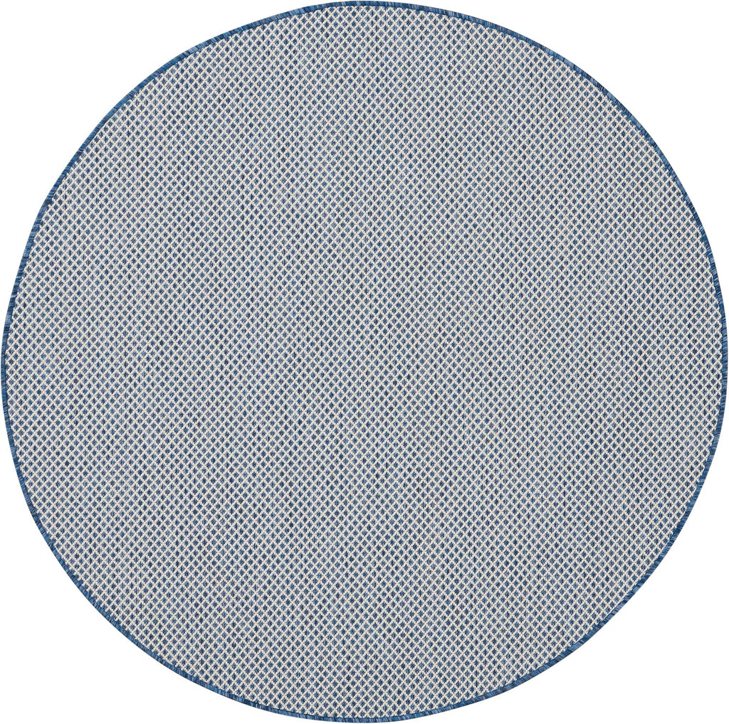 Nourison Home Courtyard Indoor/Outdoor Ivory Blue 4' x Round Area Rug, Easy Cleaning, Non Shedding, Bed Room, Living Room, Dining Room, Backyard, Deck, Patio (4 Round)