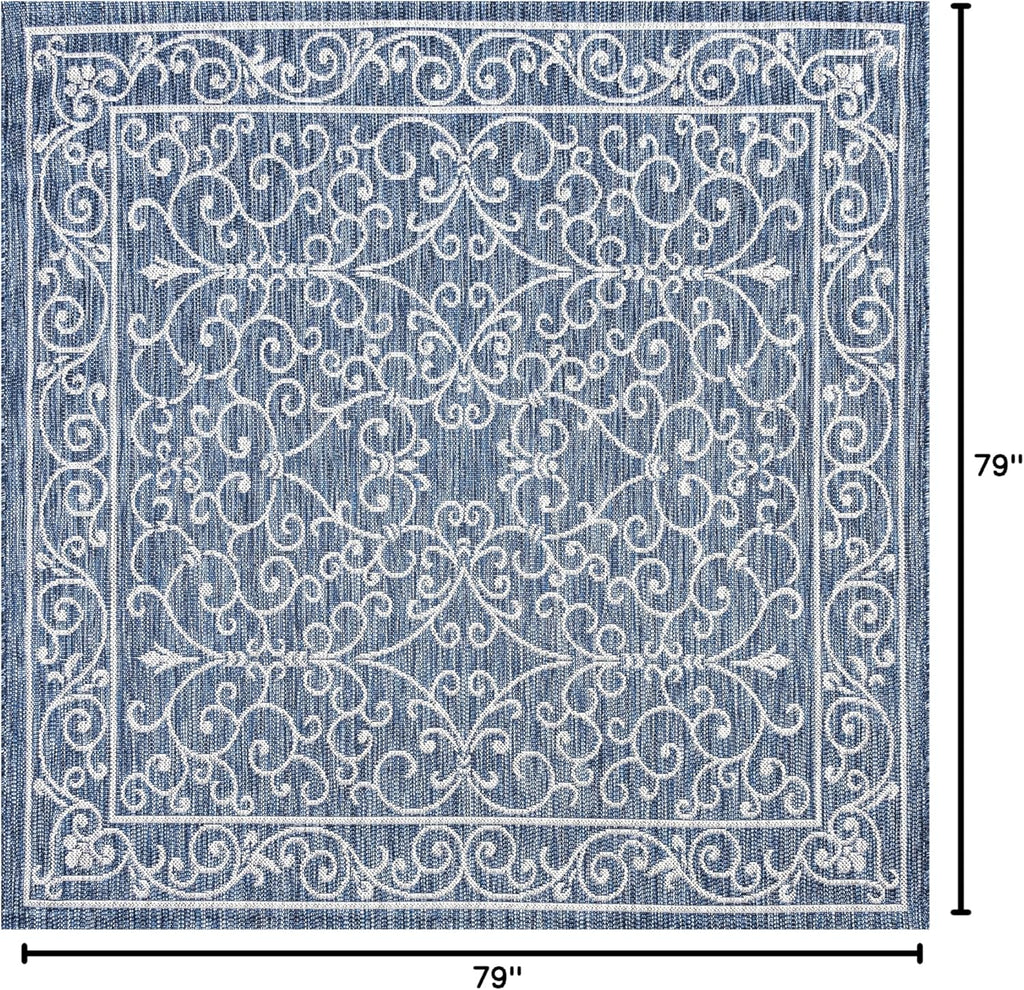JONATHAN Y SMB106D-6SQ Charleston Vintage Filigree Textured Weave Navy/Gray 6' Square Indoor/Outdoor Area Rug, Pet Friendly, Non-Shedding, Stain Resistant, Easy-Cleaning for Backyard, Patio, Porch