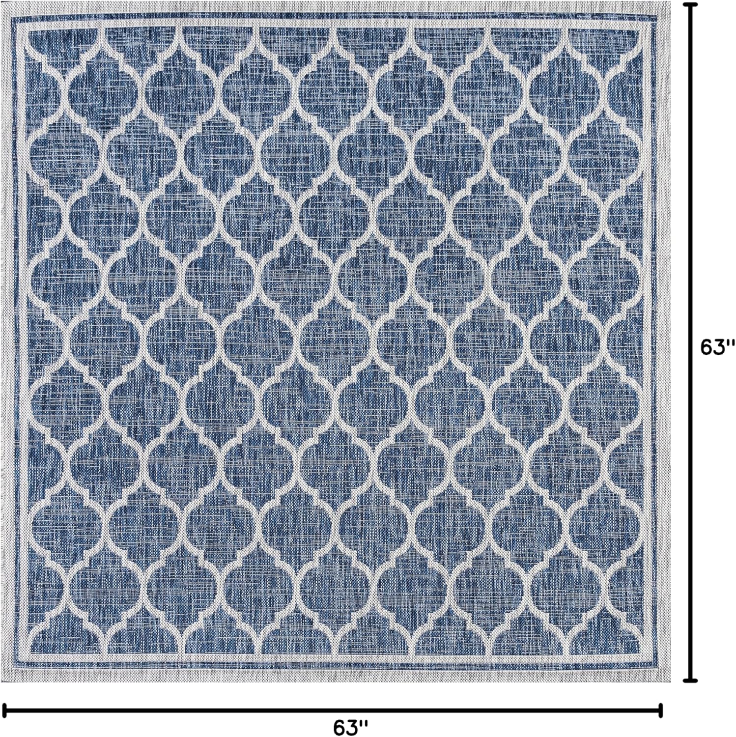 Eyely BMS109D-5SQ Santa Monica Trebol Moroccan Trellis Textured Weave Indoor/Outdoor Area Rug Coastal;Bohemian, Bedroom, Backyard, Patio, Easy-Cleaning, Non-Shedding, 5' Square, Navy/Gray