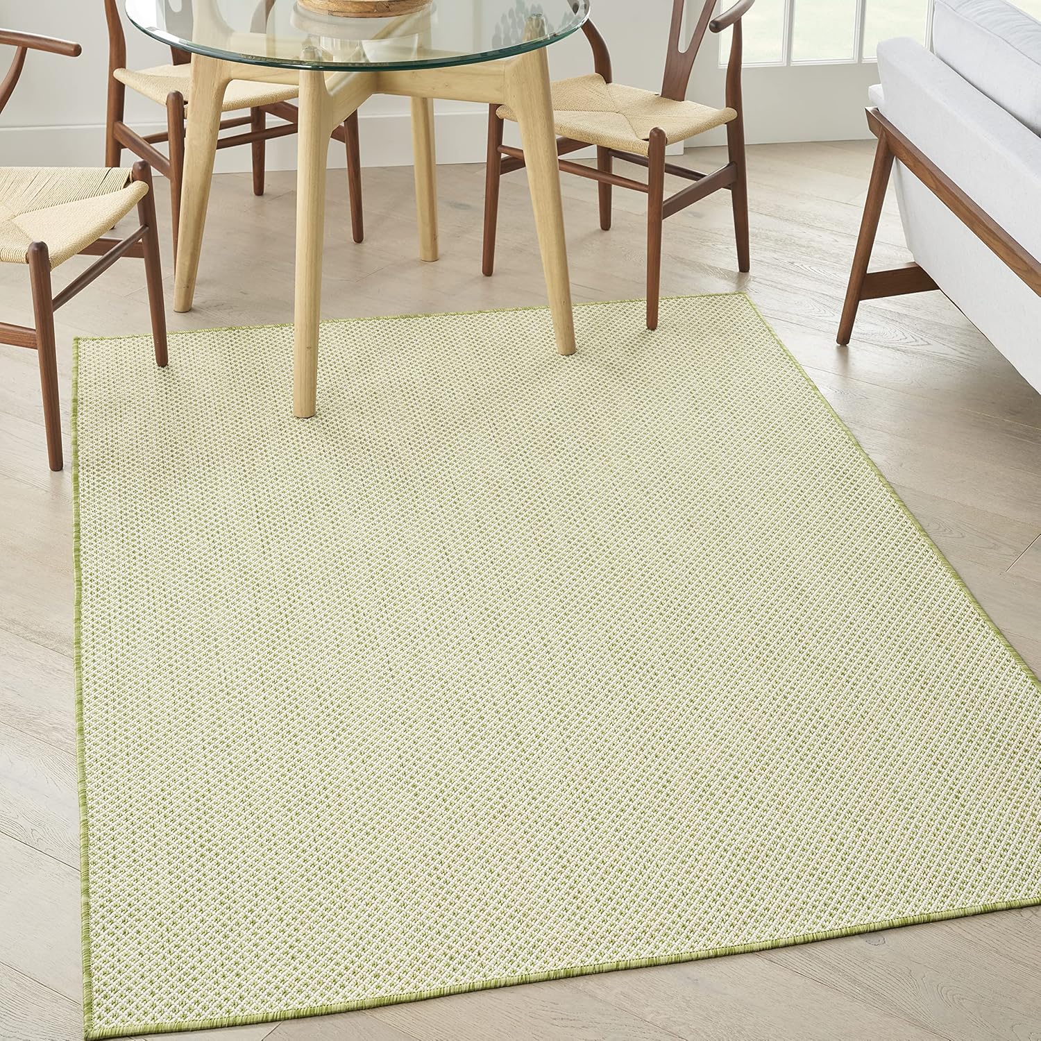 Nourison Courtyard Indoor/Outdoor Ivory Green 6' x 9' Area Rug, Geometric, Easy Cleaning, Non Shedding, Bed Room, Living Room, Dining Room, Deck, Patio, Backyard (6x9)