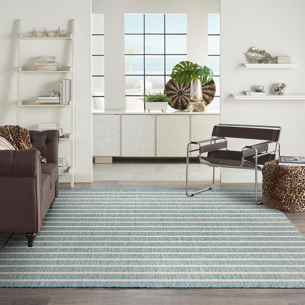 Nourison Home Positano 9' x 12' Fabric Aqua Ivory Area Rug