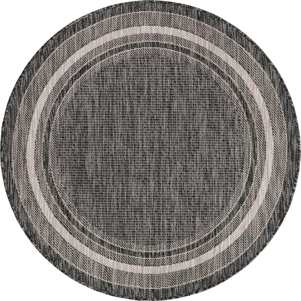 Unique Loom Outdoor Border Collection Area Rug - Soft Border (4' 1" Round, Black/ Ivory)