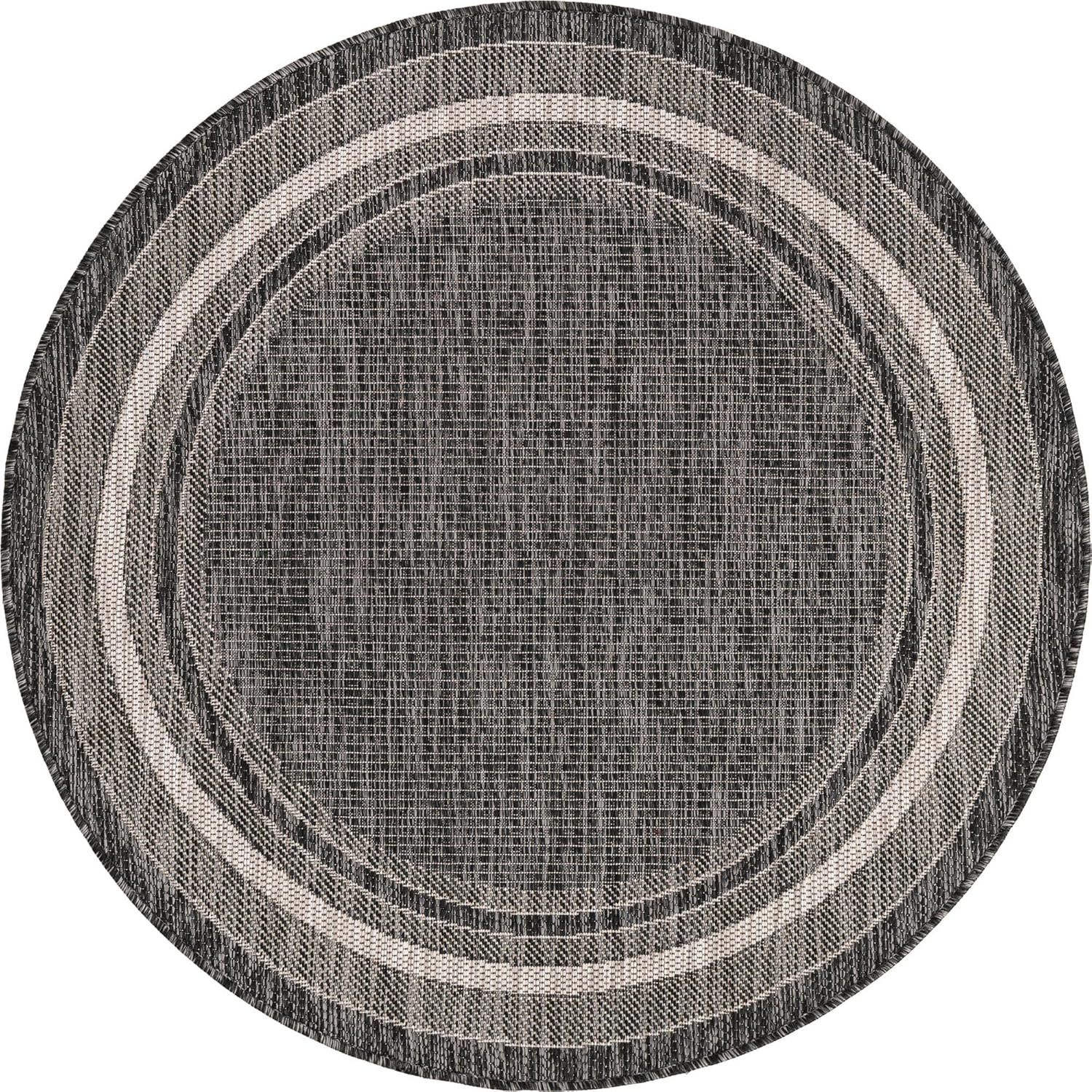Unique Loom Outdoor Border Collection Area Rug - Soft Border (4' 1" Round, Black/ Ivory)