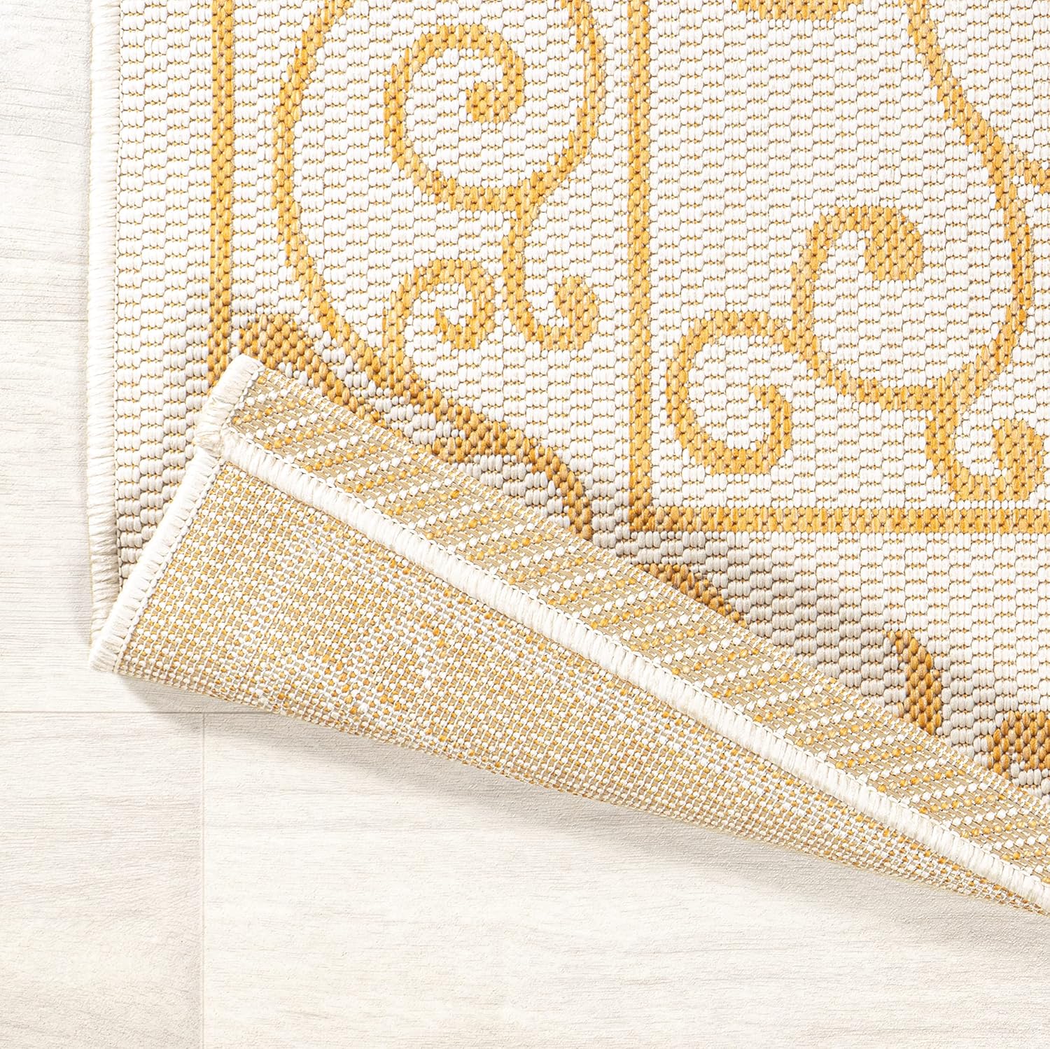 JONATHAN Y SMB106M-210 Charleston Vintage Filigree Textured Weave Indoor Outdoor Runner Rug, Classic,Traditional,Transitional Easy Clean,Bedroom,Kitchen,Backyard,Patio, Non-Shed, Cream/Yellow, 2 X 10