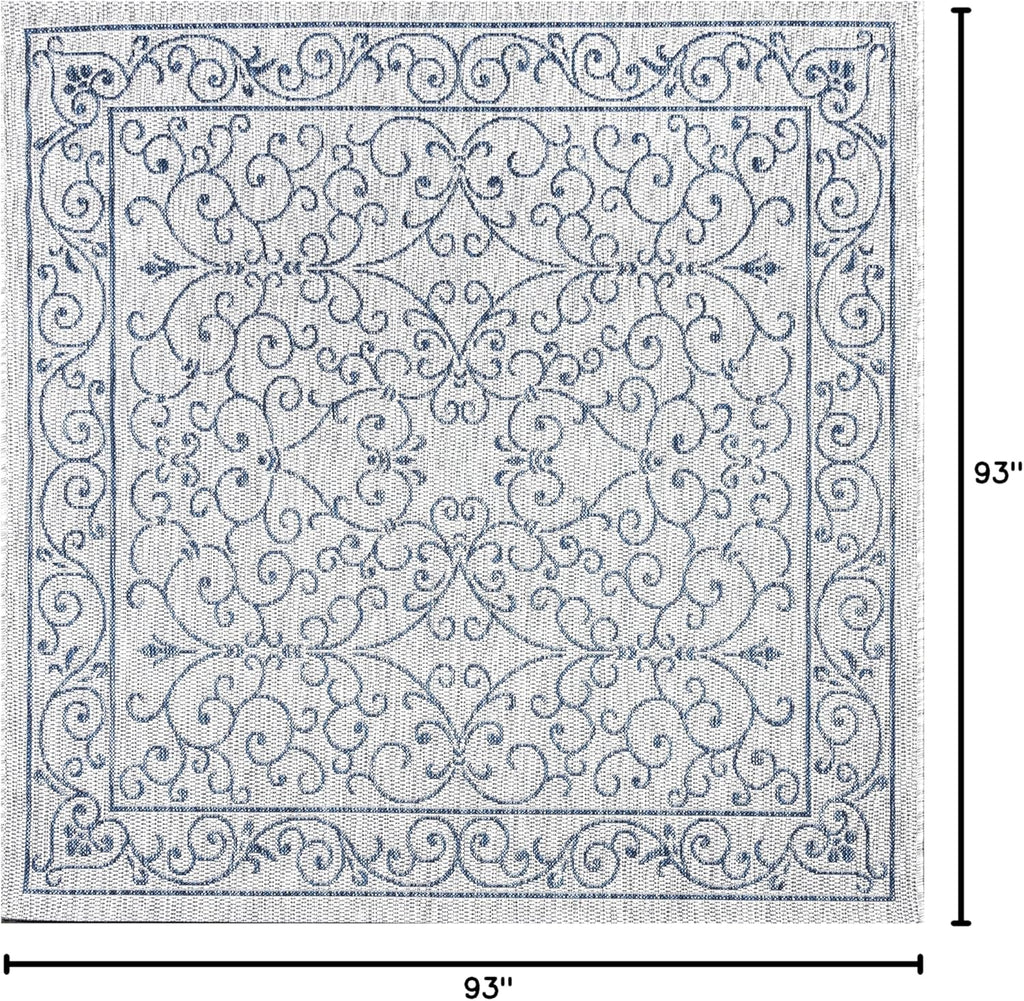 JONATHAN Y SMB106C-8SQ Charleston Vintage Filigree Textured Weave Gray/Navy 8' Square Indoor/Outdoor Area Rug, Pet Friendly, Non-Shedding, Stain Resistant, Easy-Cleaning for Backyard, Patio, Porch