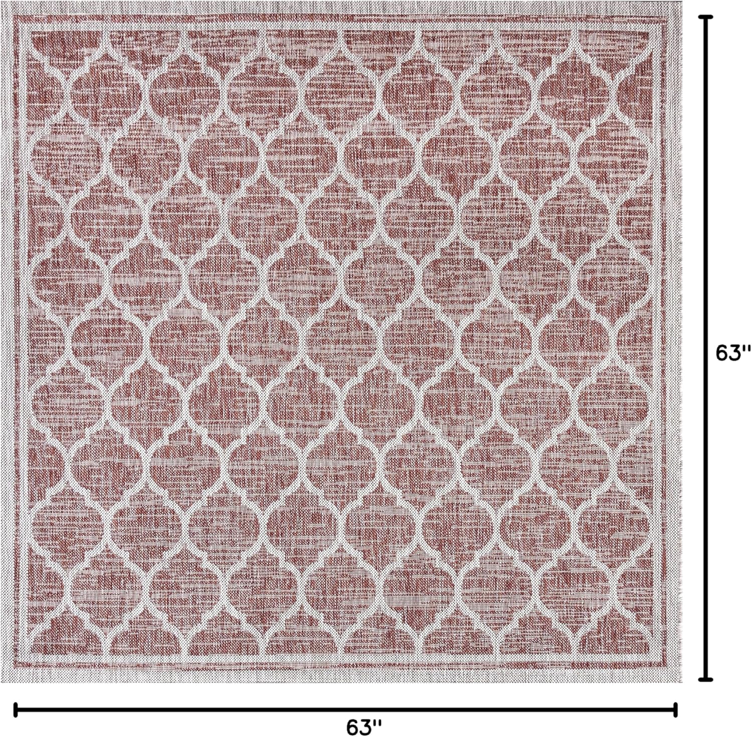 Eyely BMS109C-5SQ Santa Monica Trebol Moroccan Trellis Textured Weave Indoor/Outdoor Area Rug Coastal;Bohemian, Bedroom, Backyard, Patio, Easy-Cleaning, Non-Shedding, 5' Square, Red/Beige