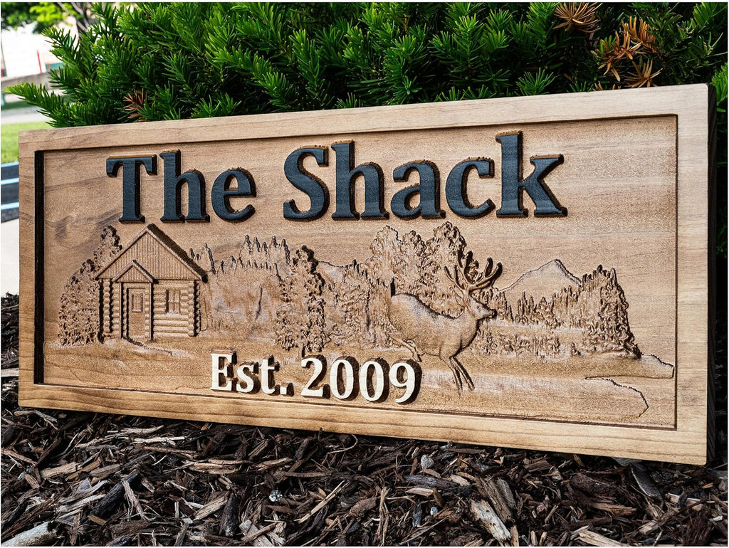 Personalized Cabin Sign | Custom Wood | Rustic Cabin Decor | Personalized Man Cave | Established Gift | Camper & Lake House Sign | Cottage Plaque | Wooden Wall Décor | Deer Home