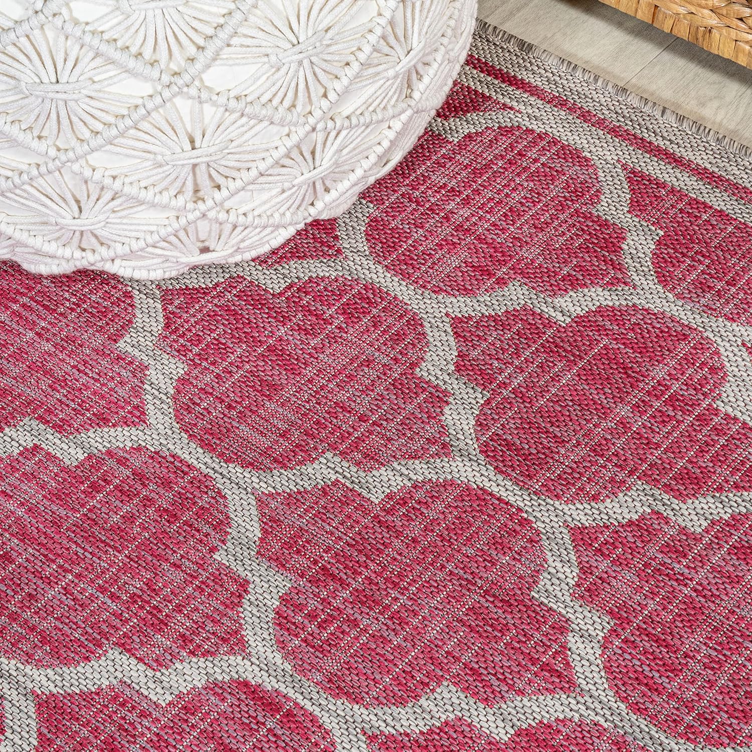 Eyely BMS109H-28 Santa Monica Trebol Moroccan Trellis Textured Weave Indoor/Outdoor Runner Rug Coastal;Bohemian, Bedroom, Backyard, Patio, Easy-Cleaning, Non-Shedding, 2 X 8, Fuchsia/Light Gray