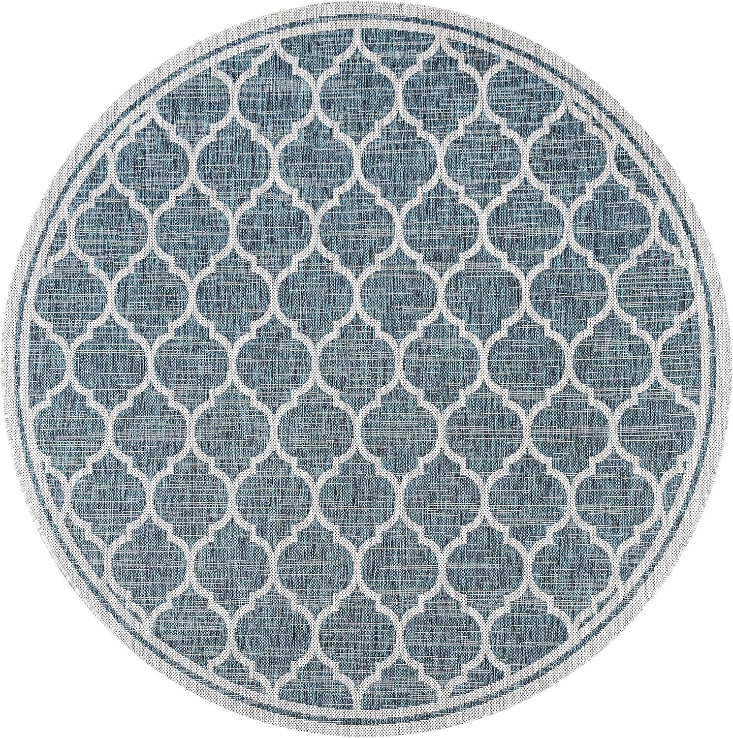 Eyely BMS109E-5R Santa Monica Trebol Moroccan Trellis Textured Weave Indoor/Outdoor Area Rug Coastal;Bohemian, Bedroom, Backyard, Patio, Easy-Cleaning, Non-Shedding, 5' Round, Teal/Gray