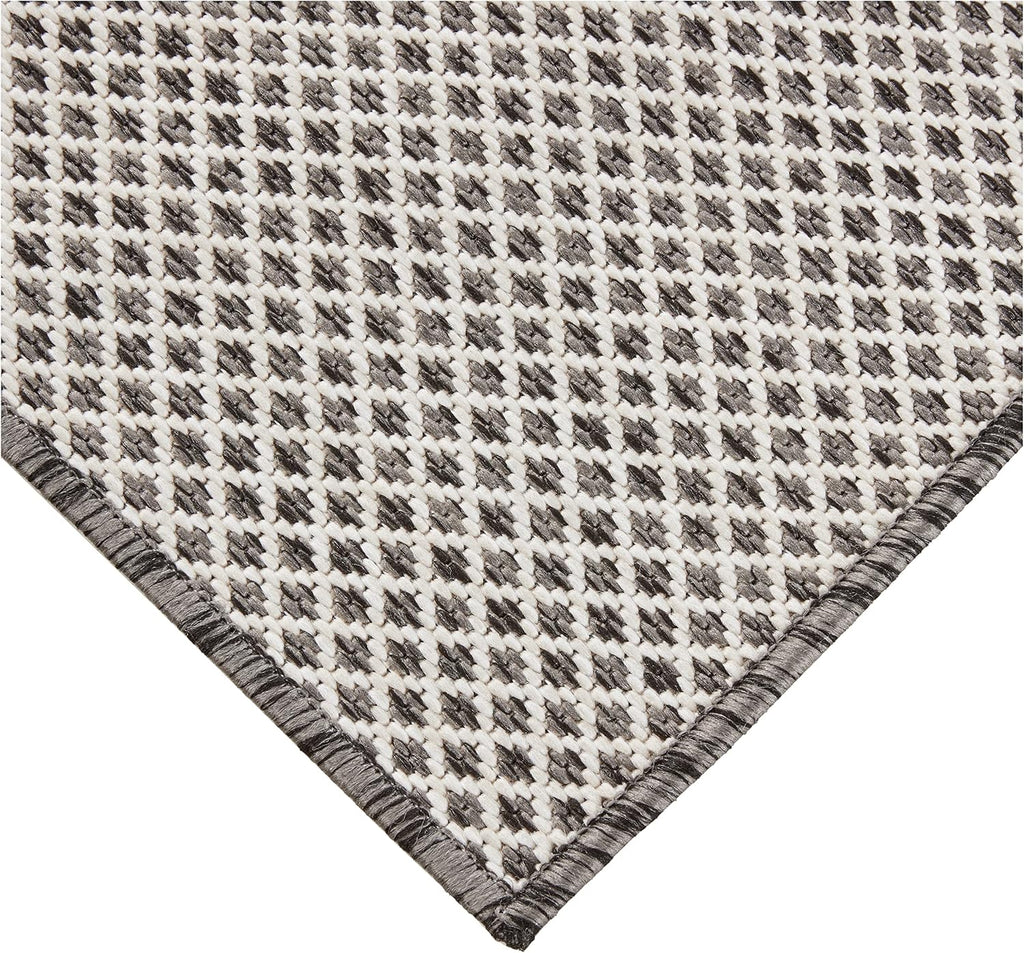 Nourison Courtyard Indoor/Outdoor Ivory Charcoal 3' x 5' Area Rug, Geometric, Easy Cleaning, Non Shedding, Bed Room, Living Room, Dining Room, Deck, Patio, Backyard (3x5)