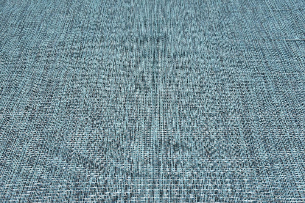 Unique Loom Collection Casual Transitional Solid Heathered Indoor/Outdoor Flatweave Area Rug (9' x 12' Rectangle, Teal/Navy Blue)