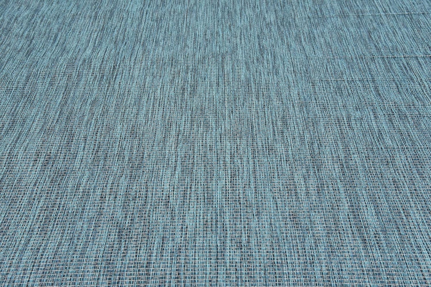Unique Loom Collection Casual Transitional Solid Heathered Indoor/Outdoor Flatweave Area Rug (9' x 12' Rectangle, Teal/Navy Blue)