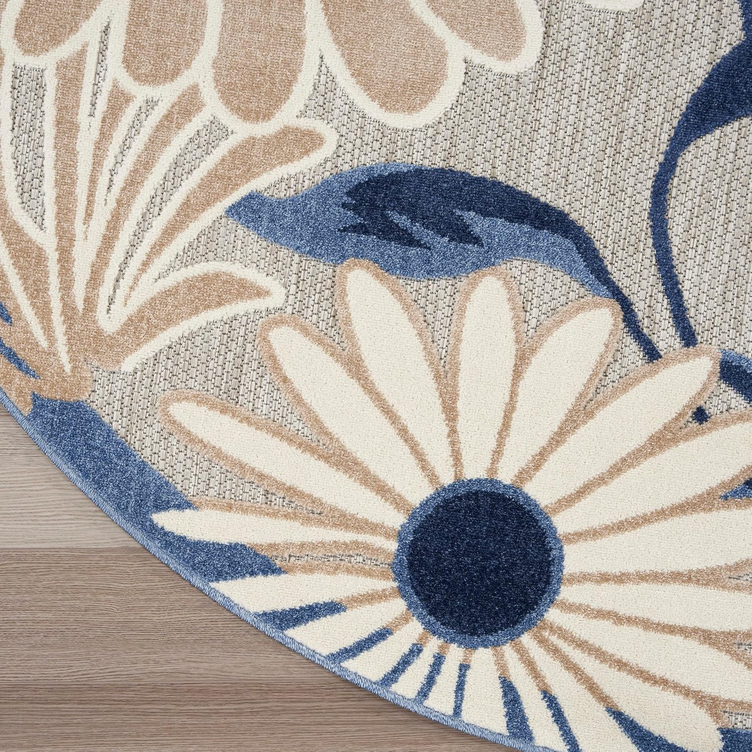 Nourison Home Aloha Outdoor Blue Grey 5'3" x Round Area Rug, Easy Cleaning, Non Shedding, Bed Room, Living Room, Dining Room, Deck, Backyard, Patio (5 Round)