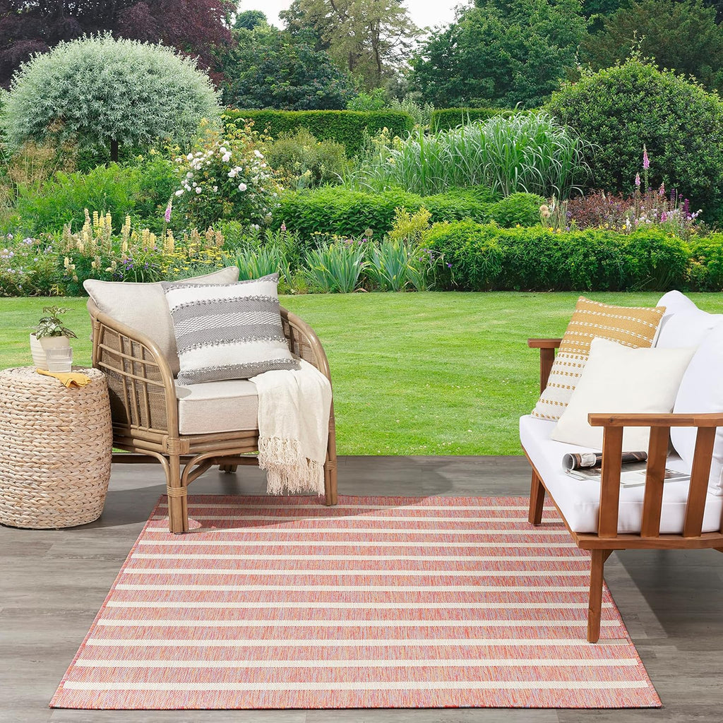 Nourison Home Positano Indoor/Outdoor Rainbow Ivory 8' x 10' Area Rug, Easy Cleaning, Non Shedding, Bed Room, Living Room, Dining Room, Backyard, Deck, Patio (8x10)