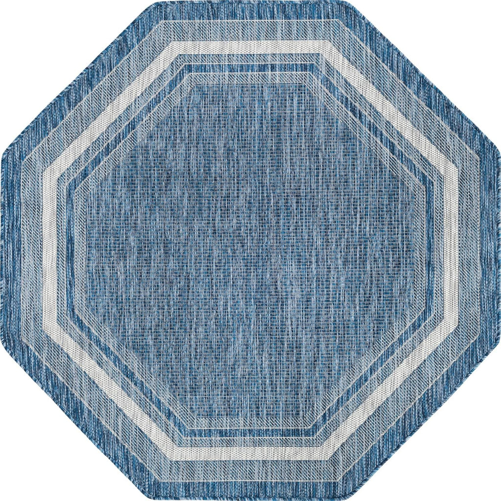 Unique Loom Outdoor Border Collection Area Rug - Soft Border (5' 3" Octagon, Blue/ Ivory)