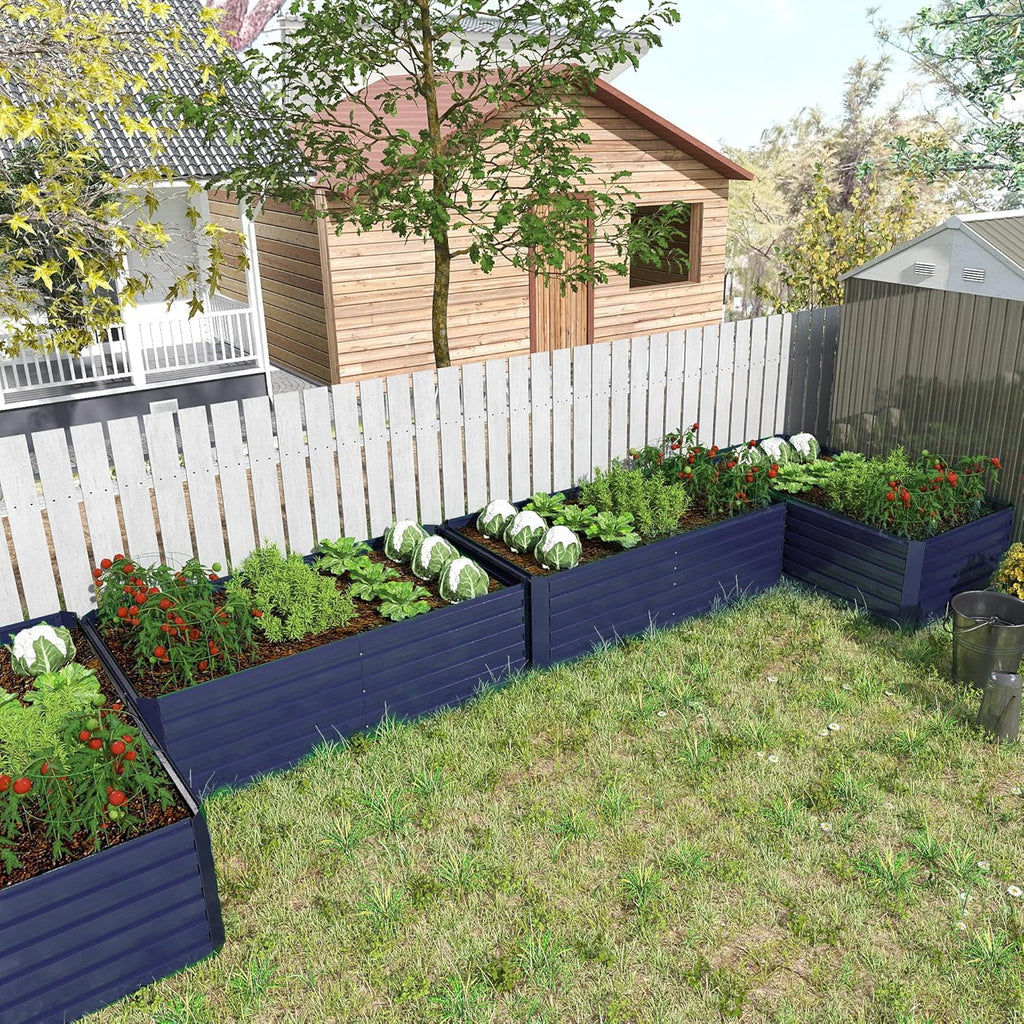 8x4x2 ft Outdoor Raised Garden Bed, Large Metal Planter Raised Beds, Planters for Outdoor Plants for Vegetables, Flowers, Herbs, Fruits, and Succulents.(4 Pcs,Blue)