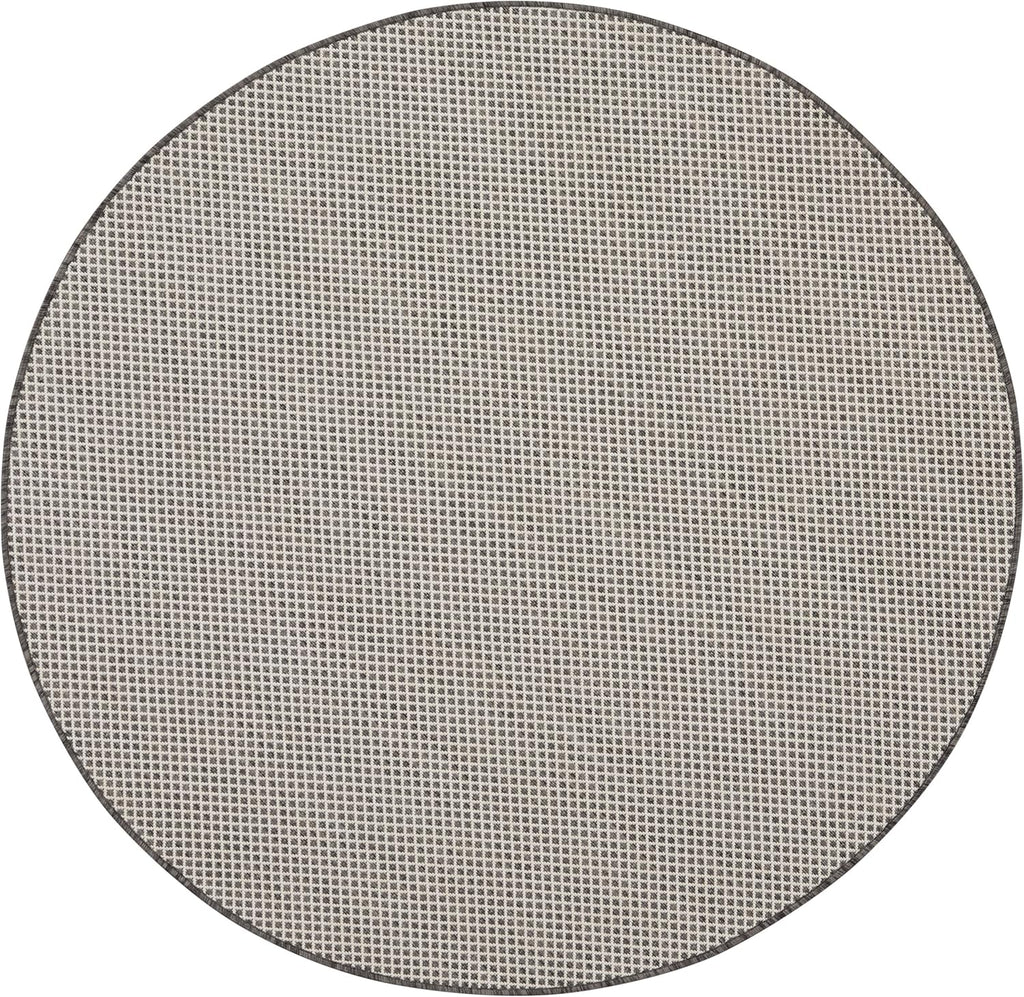 Nourison Home Courtyard Indoor/Outdoor Ivory/Charcoal 4' x Round Area Rug, Easy Cleaning, Non Shedding, Bed Room, Living Room, Dining Room, Backyard, Deck, Patio (4 Round)