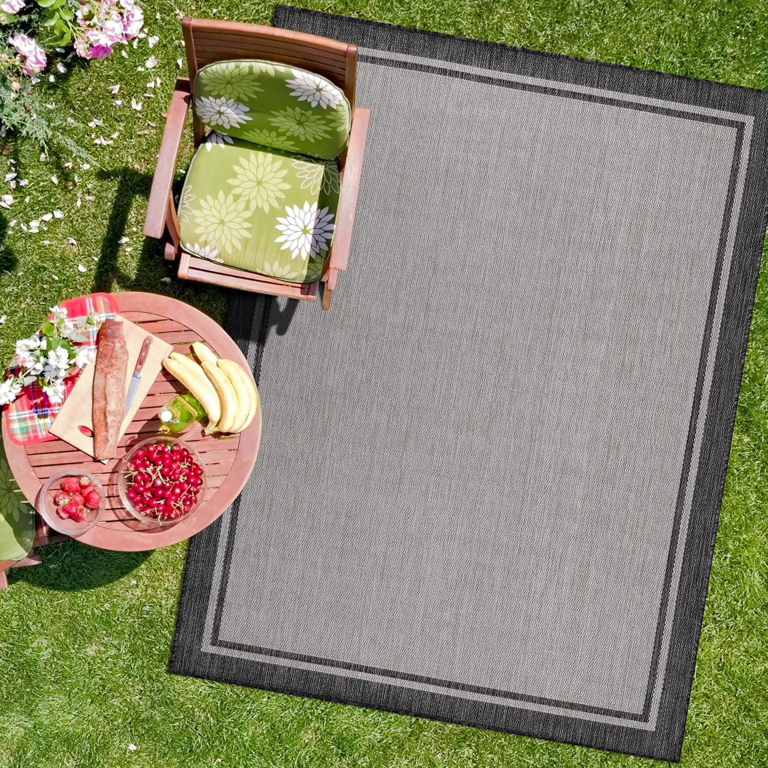 CAMILSON Indoor Outdoor Rug, 6x9 Bordered Gray Modern Area Rugs for Indoor and Outdoor Patios, Kitchen and Hallway Mats, Washable Porch Deck Outside Carpet (Bordered Grey, 6 x 9)