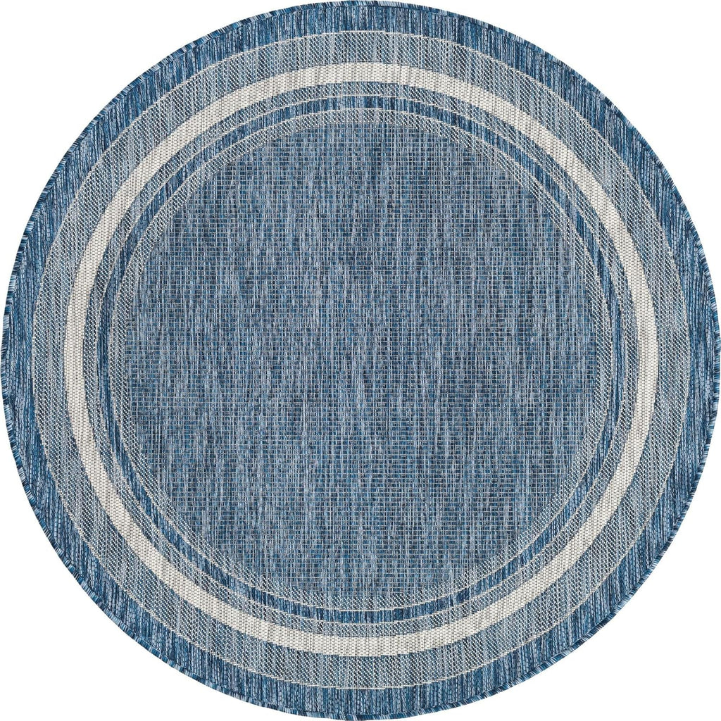 Unique Loom Outdoor Border Collection Area Rug - Soft Border (5' Round Blue/Ivory)