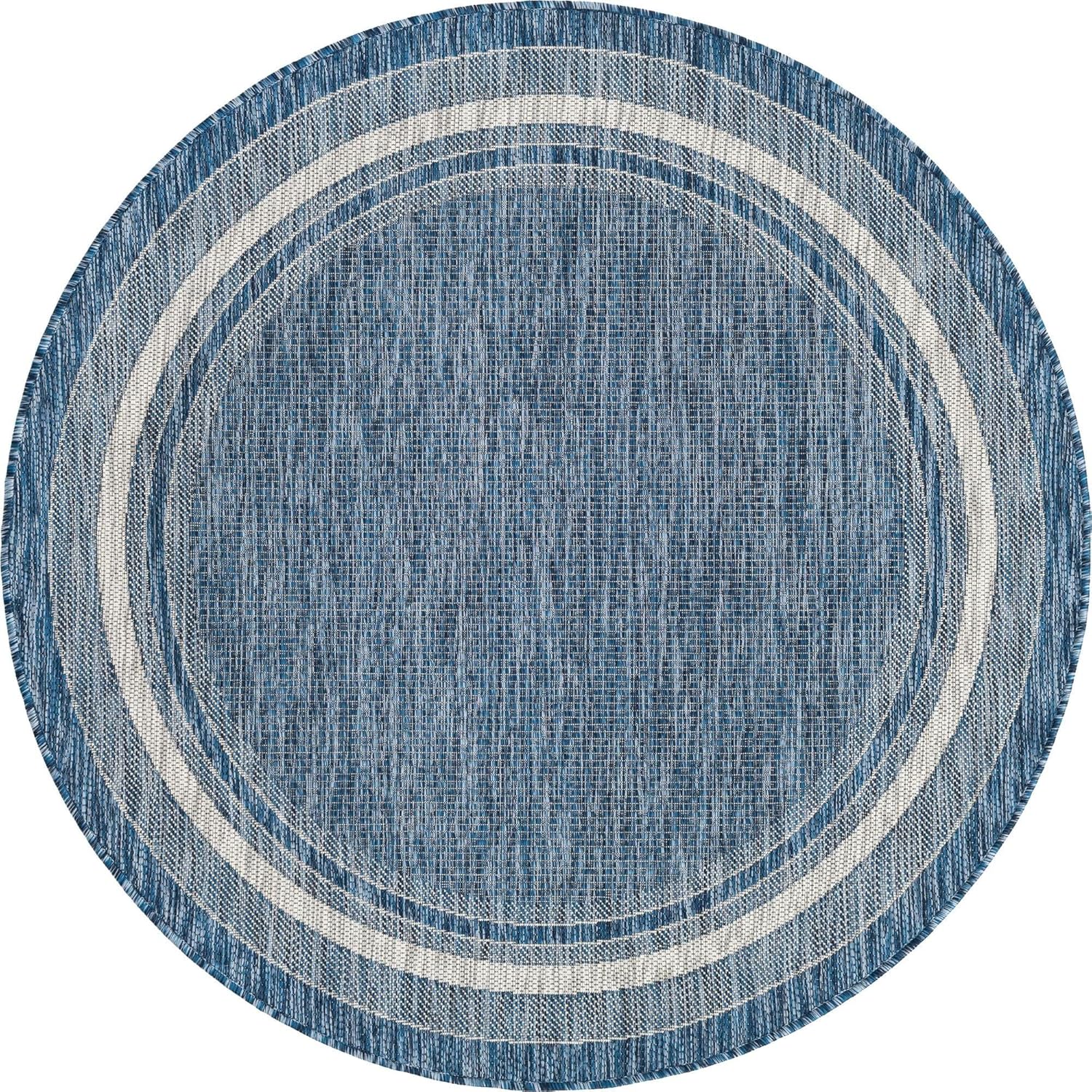 Unique Loom Outdoor Border Collection Area Rug - Soft Border (5' Round Blue/Ivory)