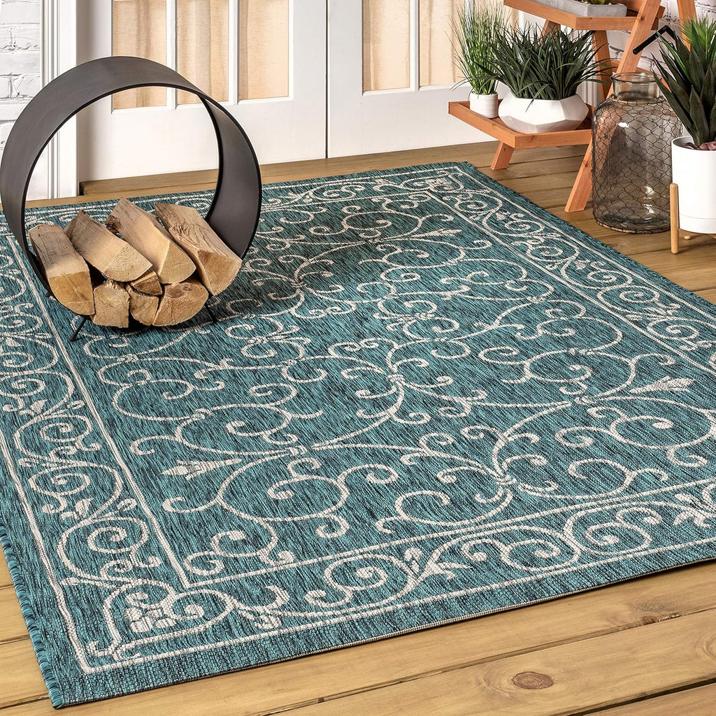 JONATHAN Y SMB106F-4 Charleston Vintage Filigree Textured Weave Indoor/Outdoor Teal/Gray 4 ft. x 6 ft. Area Rug, Classic,Easy-Cleaning,HighTraffic,LivingRoom,Backyard, Non Shedding