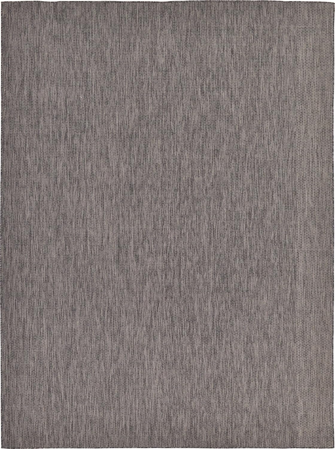 Unique Loom Collection Casual Transitional Solid Heathered Indoor/Outdoor Flatweave Area Rug (9' x 12' Rectangle, Black/Ivory)