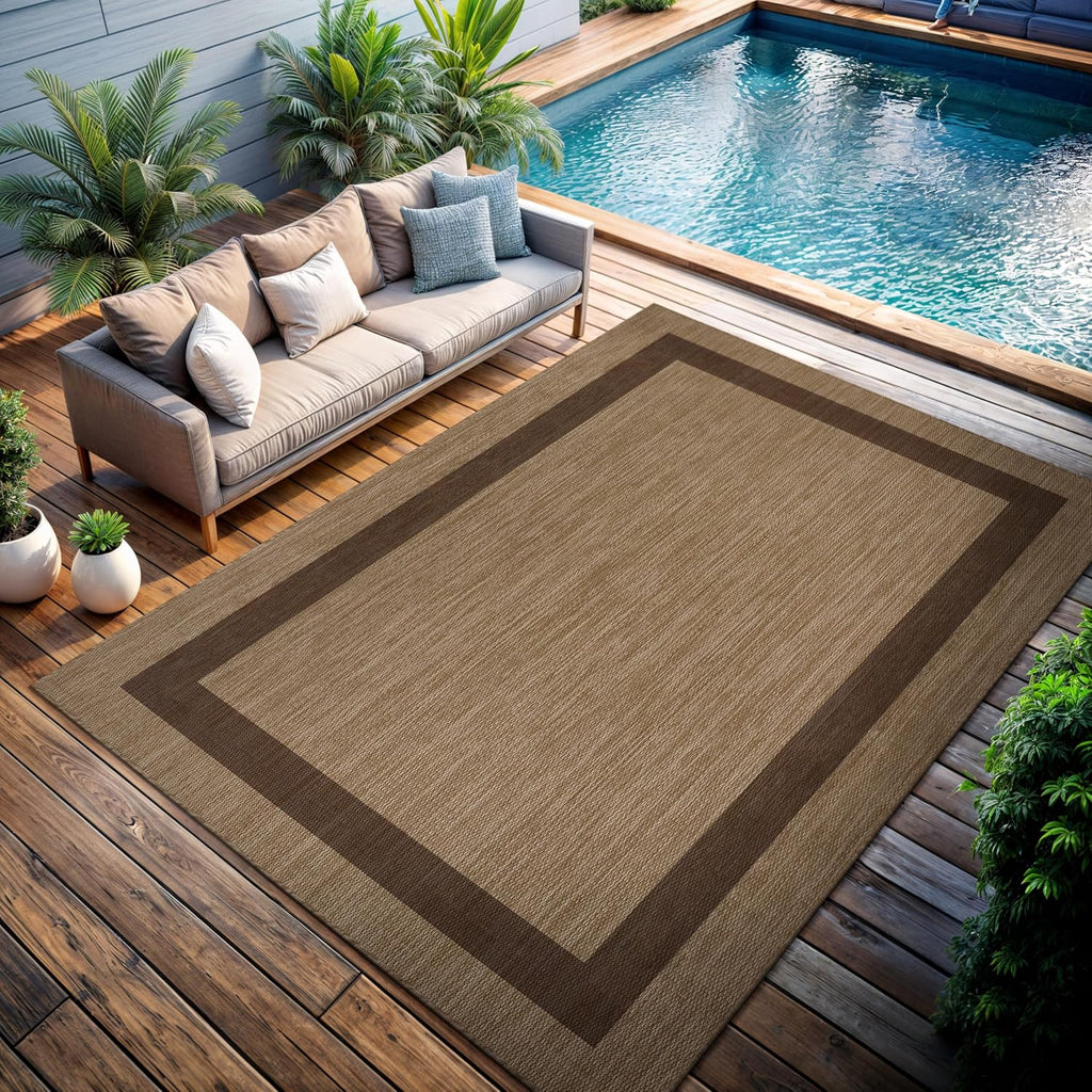 CAMILSON Outdoor Rug 9x12 - Large Modern Outside Rugs for Patios Porches Waterproof Durable Washable Non-Shedding, Easy-to-Clean Indoor Outdoor Area Carpet (9 x 12, Bordered - Jute)