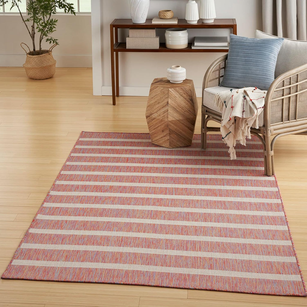 Nourison Home Positano Indoor/Outdoor Rainbow Ivory 5' x 7' Area Rug, Easy Cleaning, Non Shedding, Bed Room, Living Room, Dining Room, Deck, Backyard, Patio (5x7)