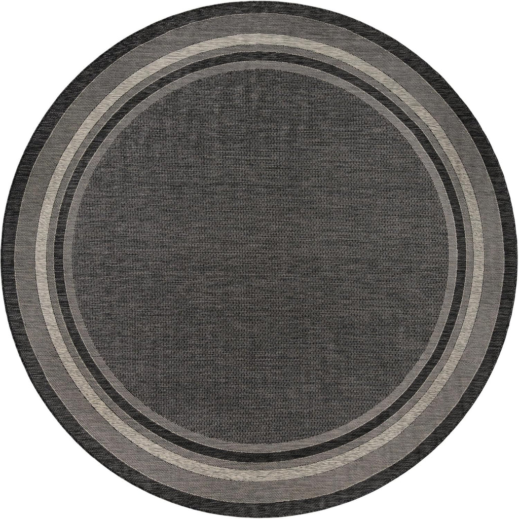 Unique Loom Outdoor Border Collection Area Rug - Soft Border (13' Round, Black/ Ivory)