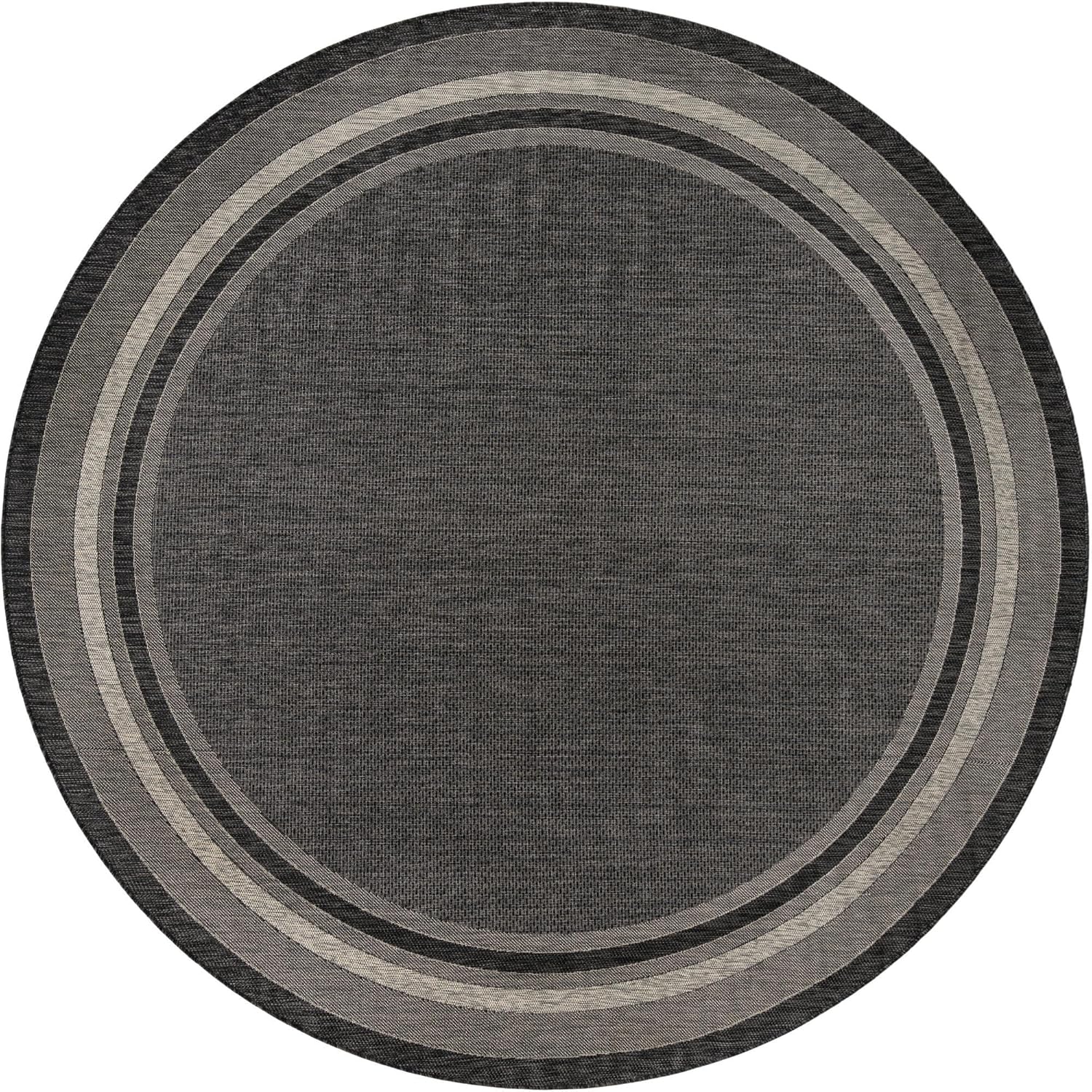 Unique Loom Outdoor Border Collection Area Rug - Soft Border (13' Round, Black/ Ivory)
