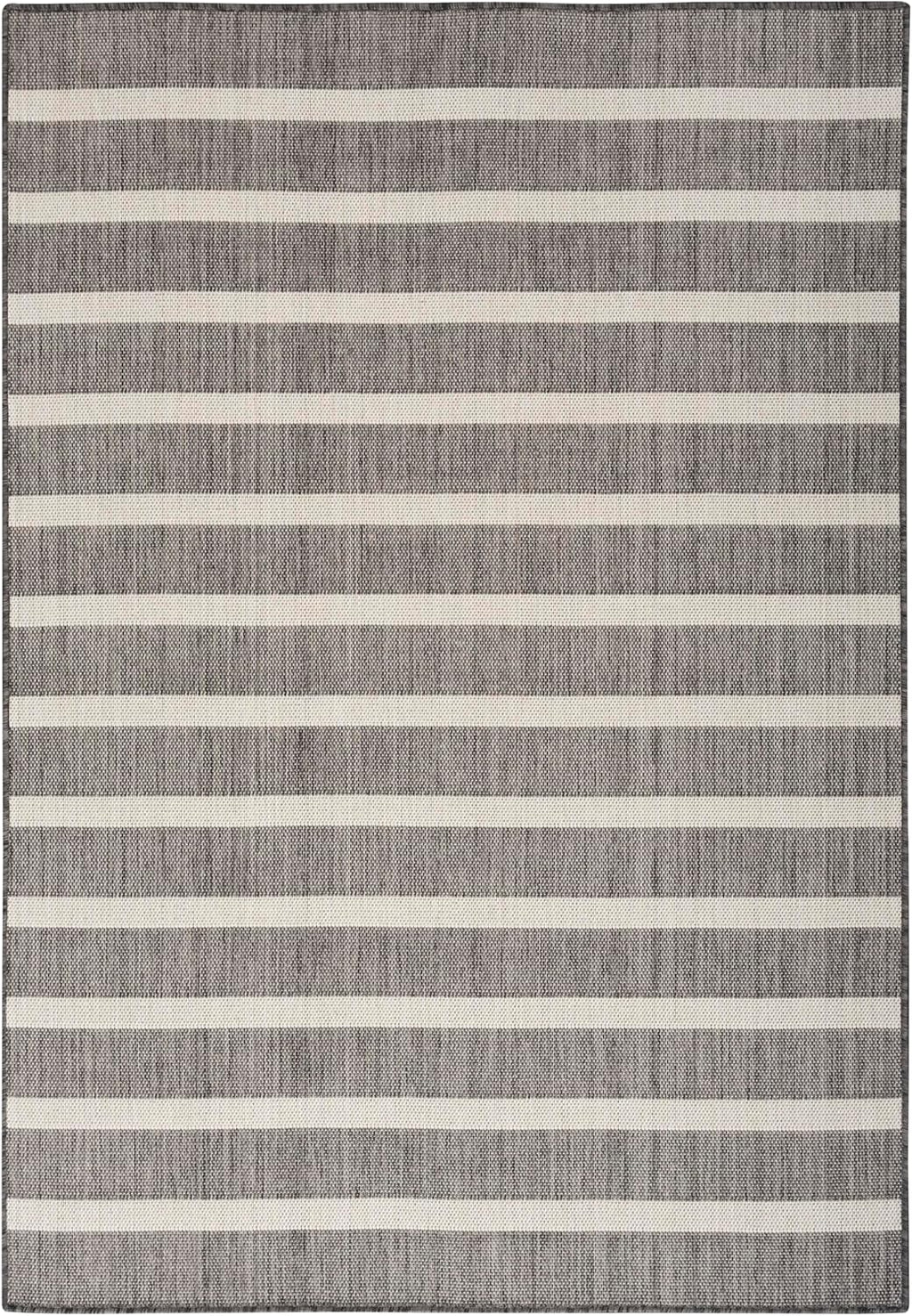 Nourison Home Positano 7' x 10' Indoor/Outdoor Charcoal Striped Area Rug, Easy Cleaning, Non Shedding, Bedroom, Living Room, Dining Room, Deck, Backyard, Patio