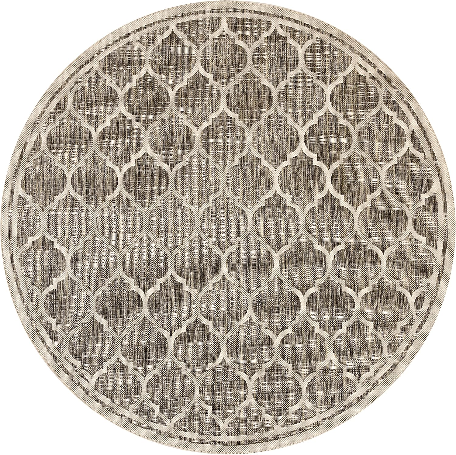 Eyely BMS109A-5R Santa Monica Trebol Moroccan Trellis Textured Weave Indoor/Outdoor Area Rug Coastal;Bohemian, Bedroom, Backyard, Patio, Easy-Cleaning, Non-Shedding, 5' Round, Brown/Beige