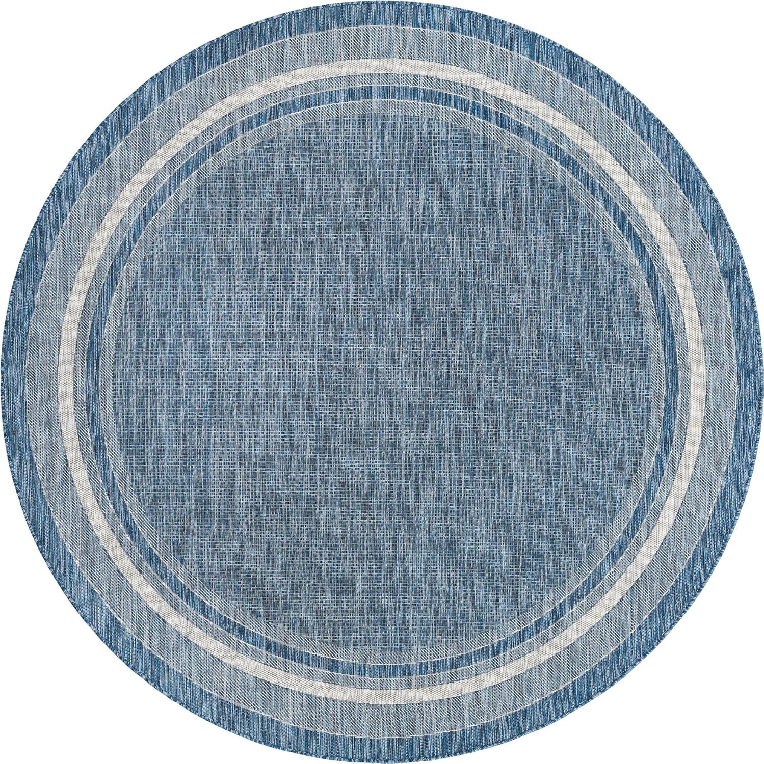 Unique Loom Outdoor Border Collection Area Rug - Soft Border (7' 10" Round, Blue/ Ivory)